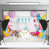 Lofaris Colorful Sweet Candy Store Balloons Birthday Backdrop
